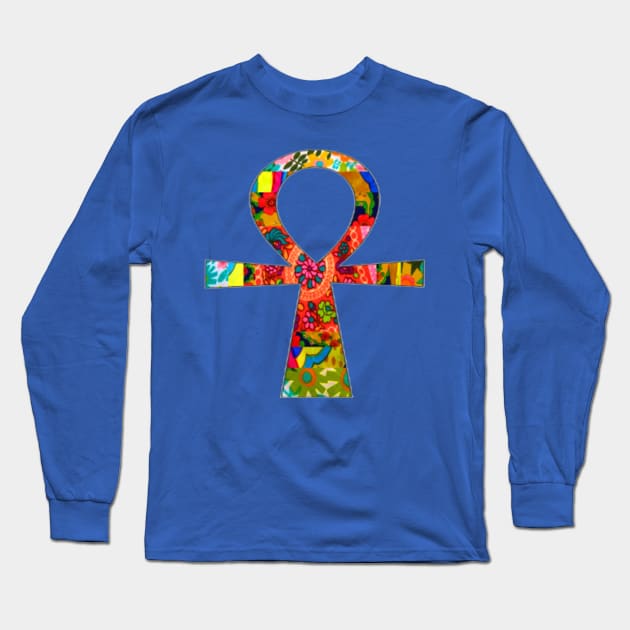 Groovy Retro Fabric Ankh Long Sleeve T-Shirt by artbyomega